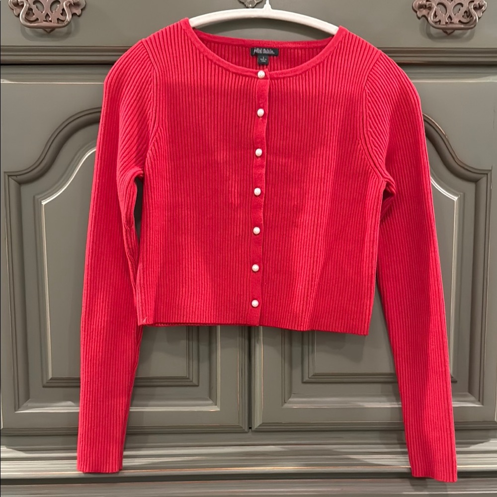 Wild Fable Red Ribbed Crop Button Down Top